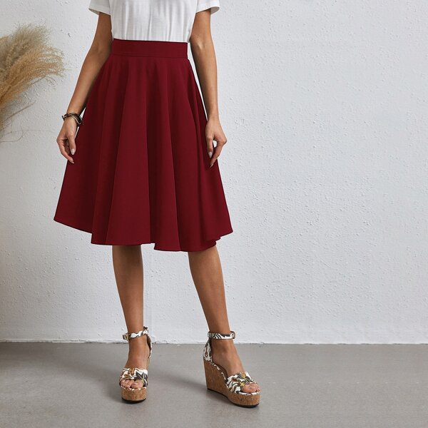 

Solid Flared Skirt, Burgundy