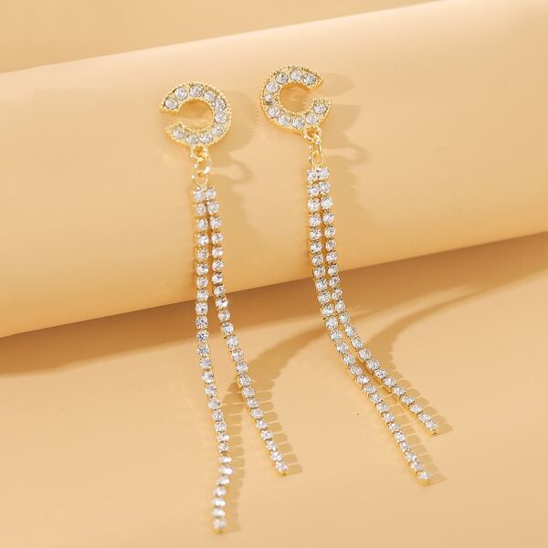 

Rhinestone Letter Decor Drop Earrings, Gold