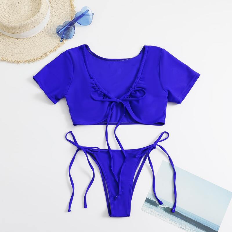 

Drawstring Decor Tie Side Bikini Swimsuit, Royal blue