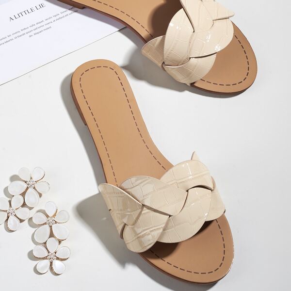 

Croc Embossed Braided Slide Sandals, Apricot