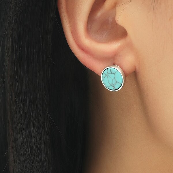 

Turquoise Decor Round Stud Earrings, Blue