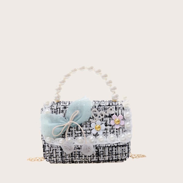 

Girls Faux Pearl & Bow Decor Satchel Bag, Multicolor