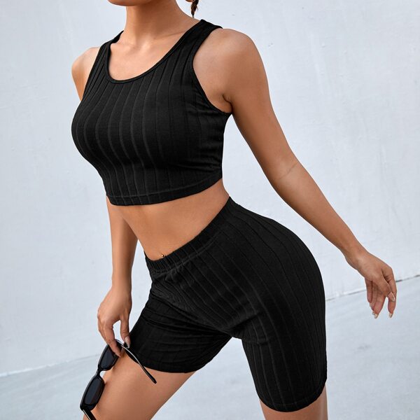 

Rib-knit Tank Top & Biker Shorts Set, Black