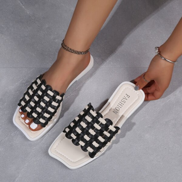 

Woven Slide Sandals, Black