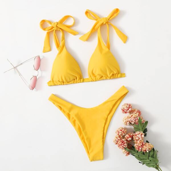 

Бикини с узлом на плечах, Жёлтые