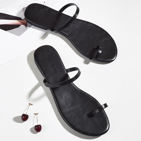 

Minimalist Thin Strap Thong Sandals, Black
