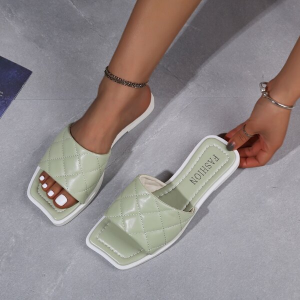 

Quilted Slide Sandals, Mint green