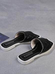 Quilted Slide Sandals - Black - View 2