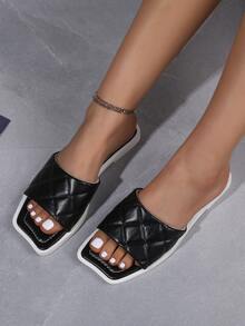 Quilted Slide Sandals - Black - View 3