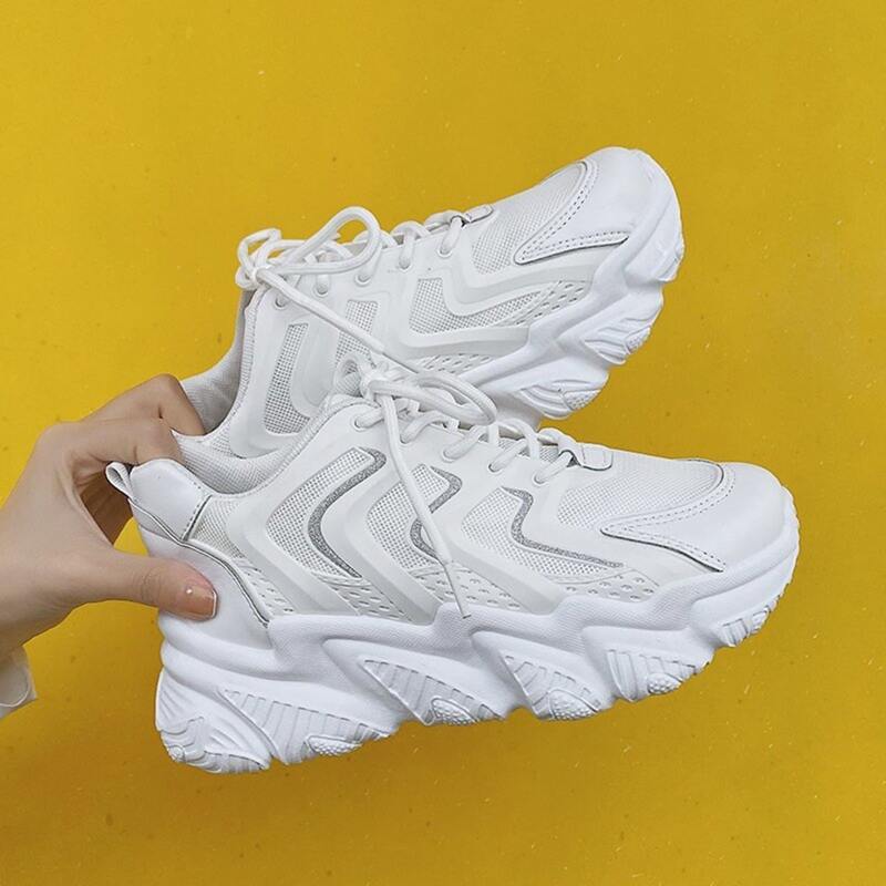 

Glitter Lace-up Mesh Chunky Sneakers, White