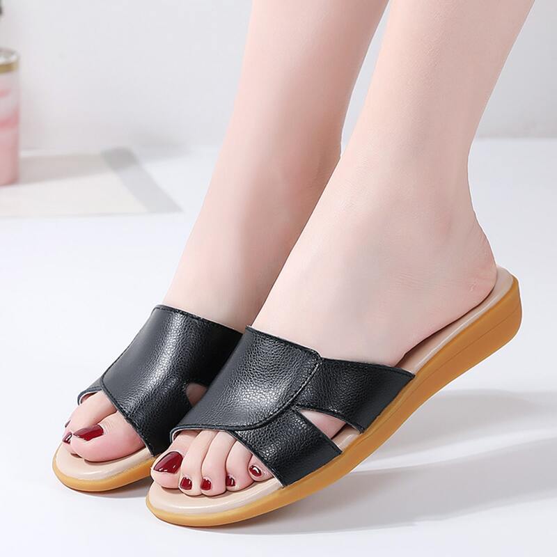

Solid Wide Band Slide Sandals, Black
