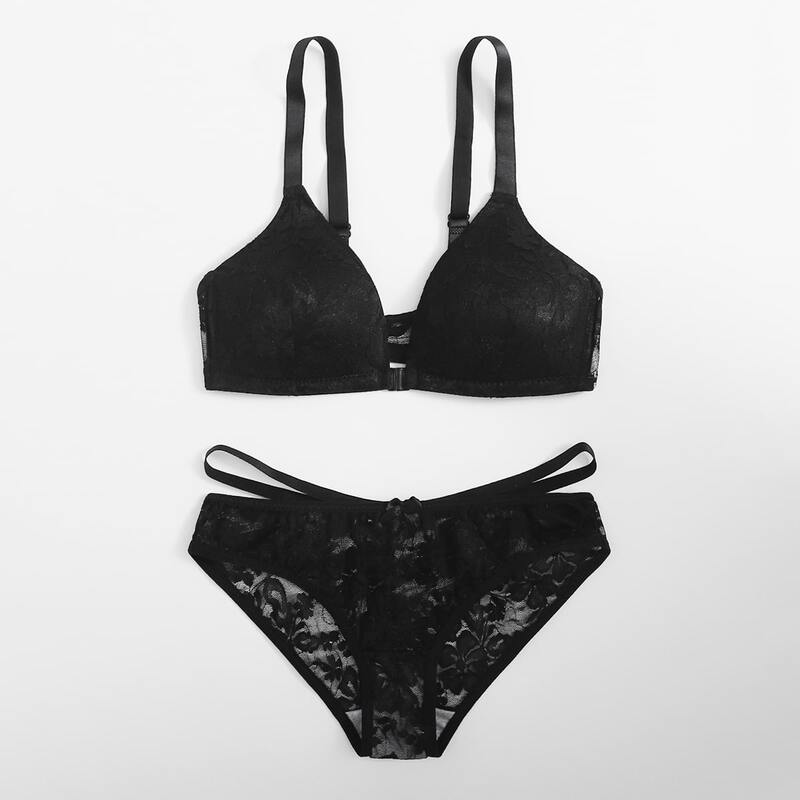 

Floral Lace Lingerie Set, Black
