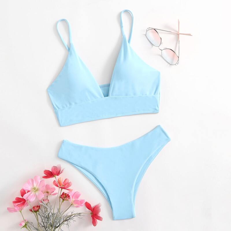

Solid Plain Bikini Swimsuit, Baby blue