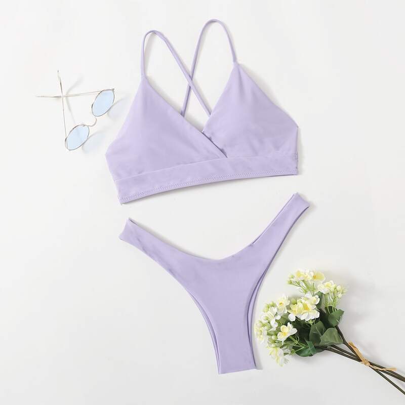

Lace-up High Cut Bikini Swimsuit, Lilac purple
