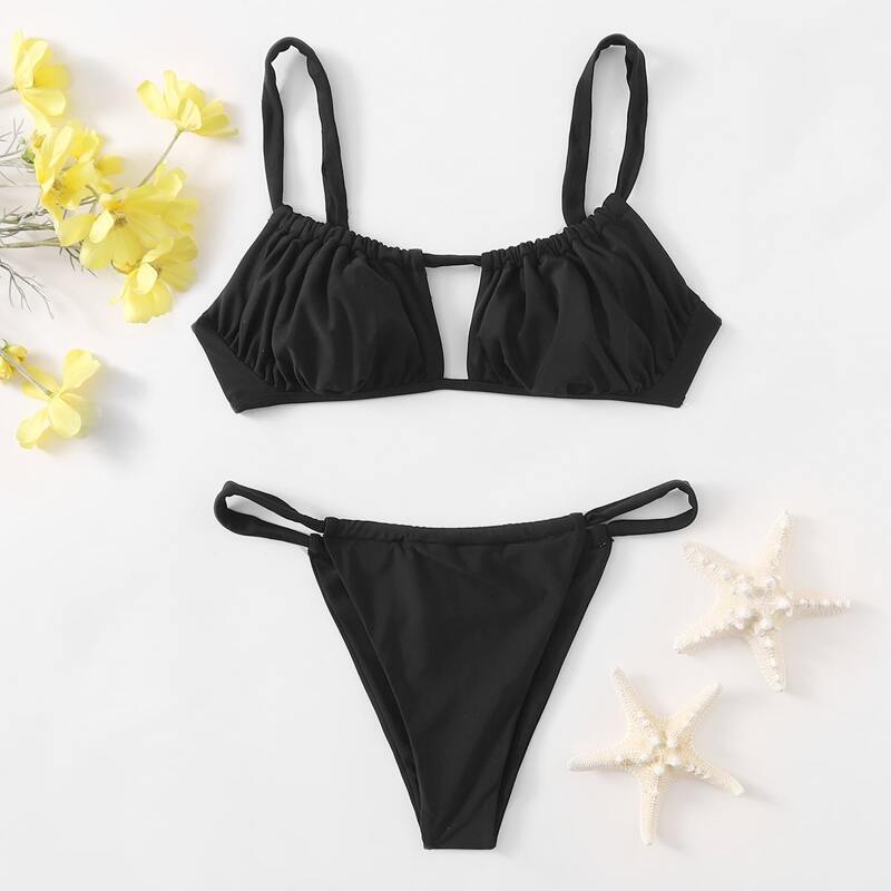 

Ruched Cut-out Bikini Swimsuit, Black