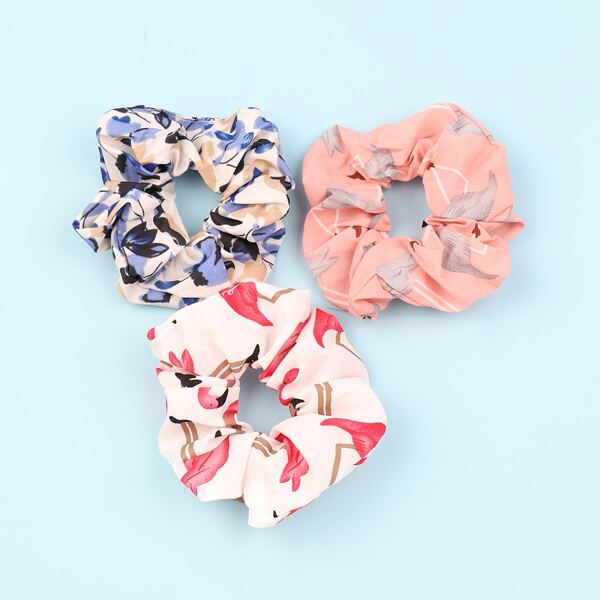 

3pcs Girls Graphic Scrunchies, Multicolor