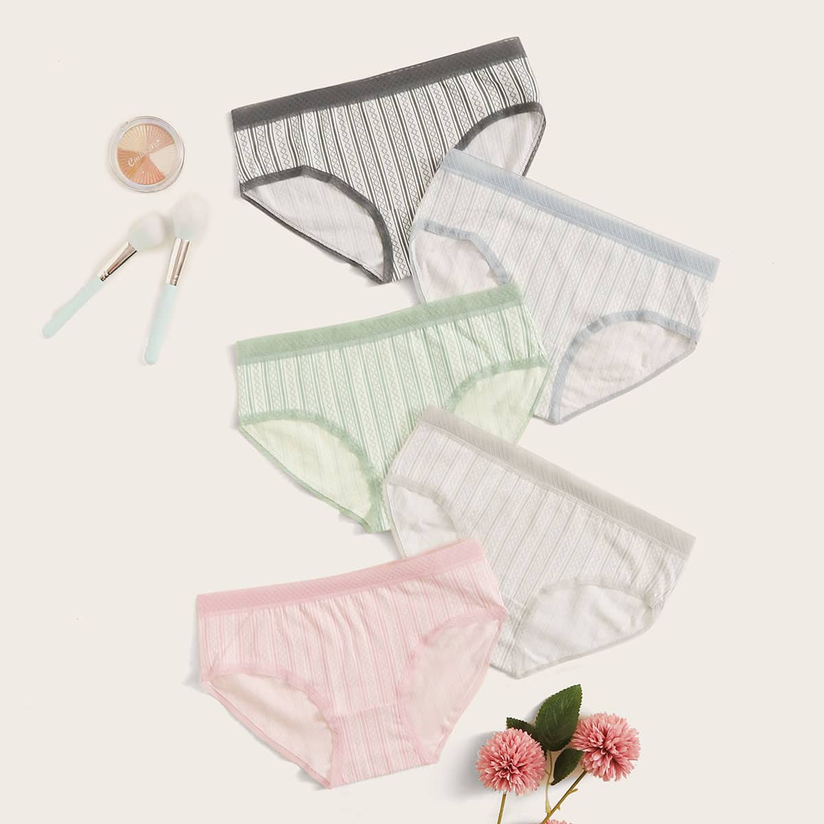 

5pack Geometric Lace Trim Panty Set, Multicolor
