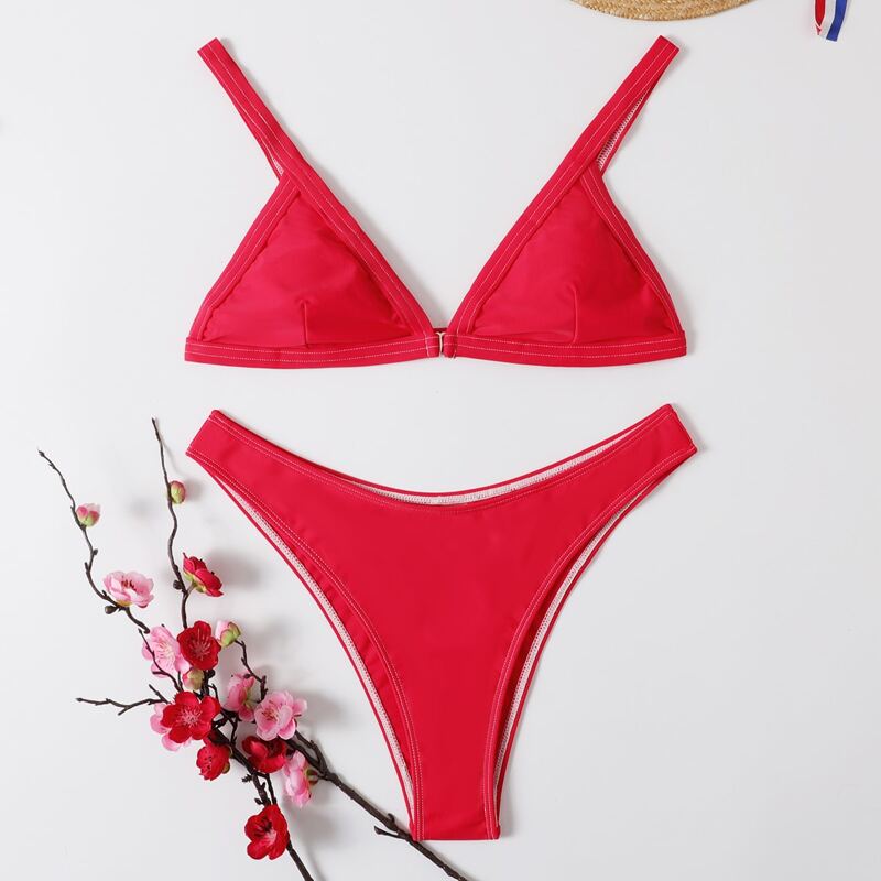 

Triangle High Leg Bikini Swimsuit, Red