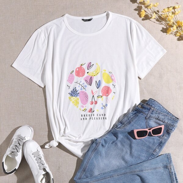 

Plus Fruit And Letter Graphic Tee, White