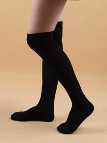 Solid Over The Calf Socks - Black - View 1