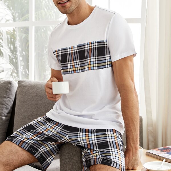 

Men Plaid Print Tee With Shorts PJ Set, Multicolor