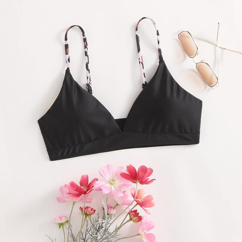 

Leopard Strap Bikini Top, Black