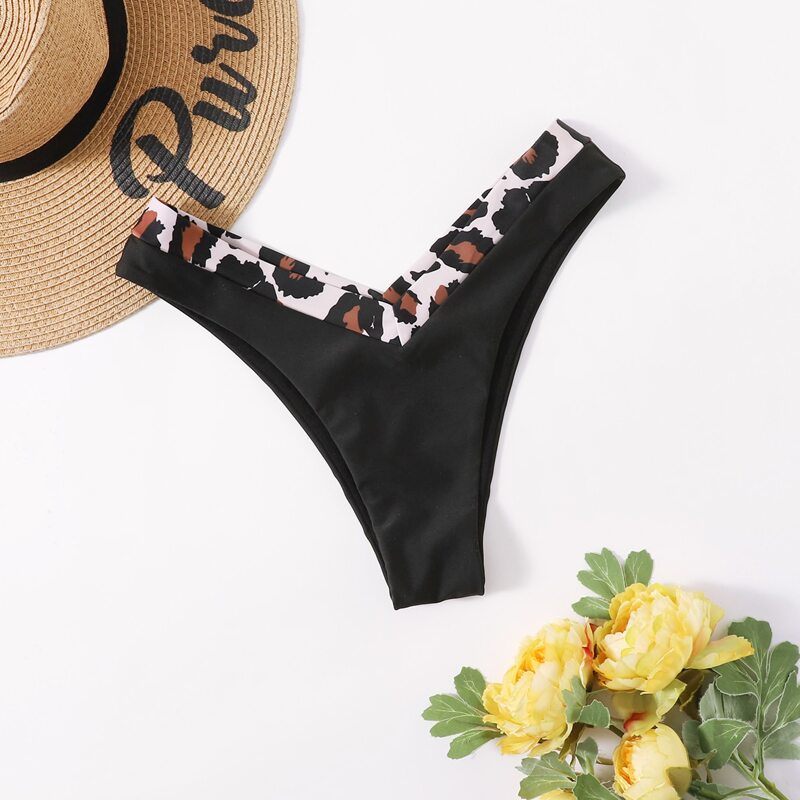 

Leopard Tape High Leg Bikini Bottom, Black