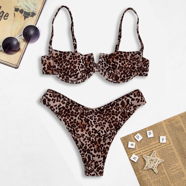 

Leopard V Wired Underwire Bikini Swimsuit, Multicolor