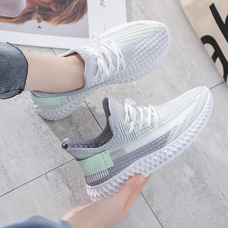

Colorblock Lace-up Knit Sneakers, Army green
