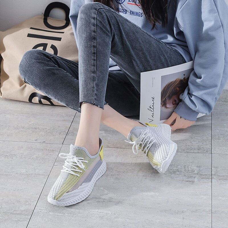 

Colorblock Lace-up Knit Sneakers, Yellow