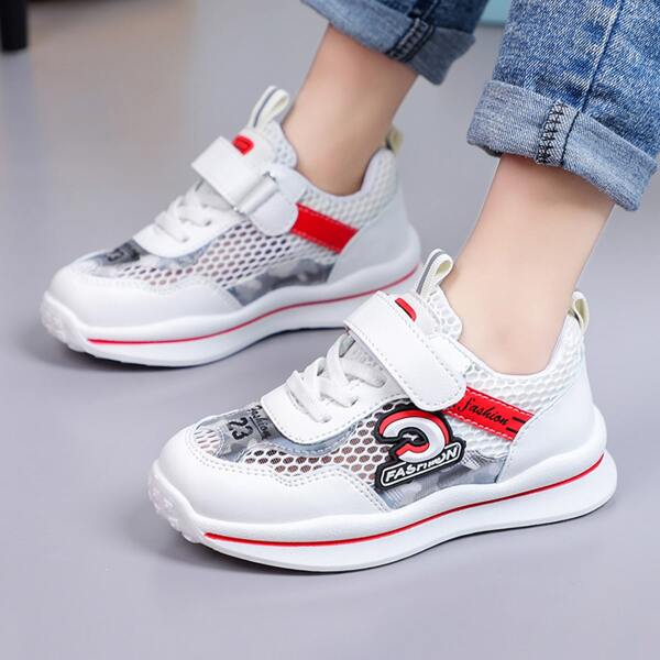 

Girls Letter Graphic Mesh Velcro Strap Sneakers, White