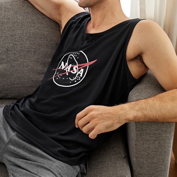 

Men Graphic Sleep Tank Top, Black