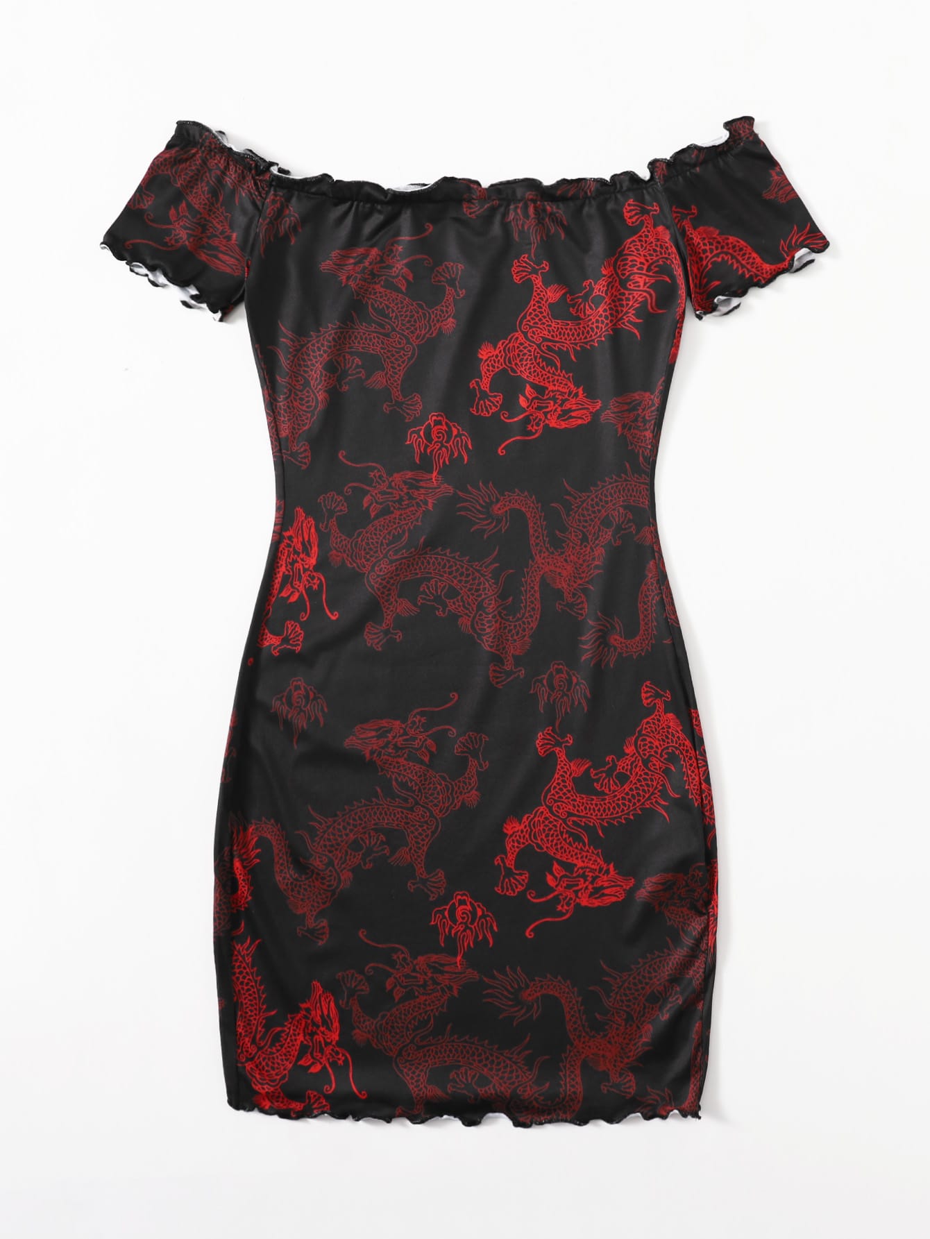 red dragon print dress Olya Bandeau Dress in Dragon Flower Red and Gold