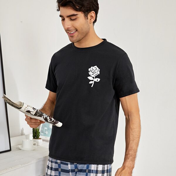 

Men Floral Print Sleep Tee, Black