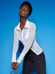 SHEIN Camisa transparente con botón - Blanco - Ver 4