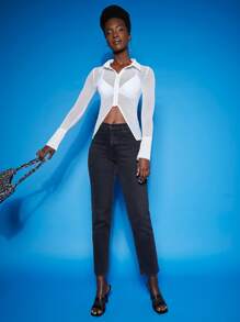 SHEIN Camisa transparente con botón - Blanco - Ver 5