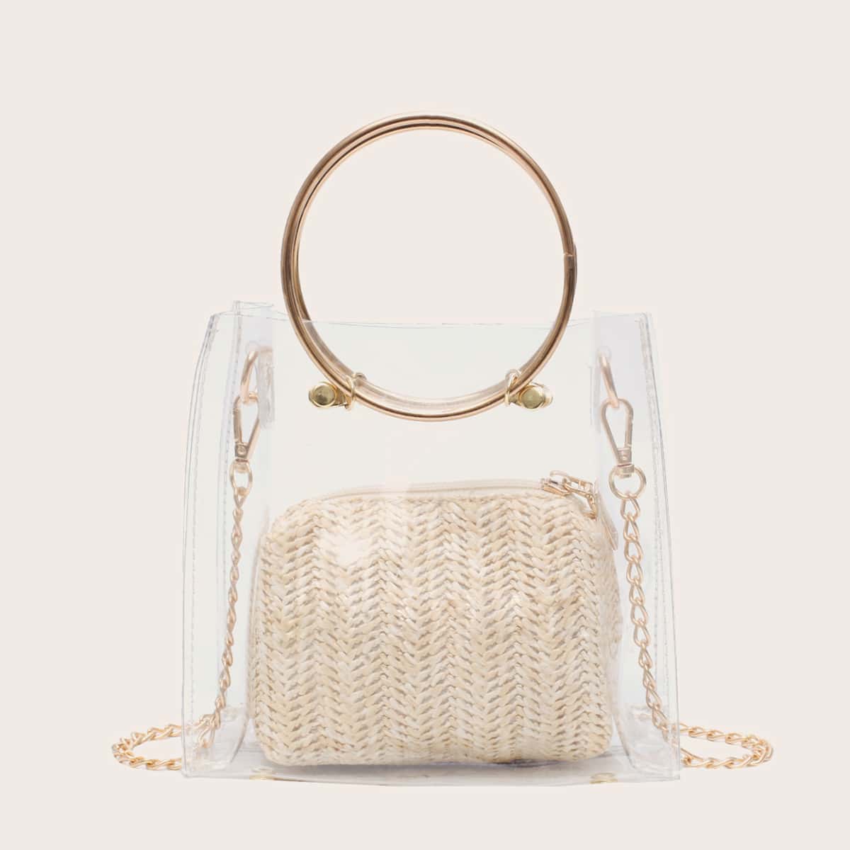 

Clear Satchel Bag With Straw Inner Pouch