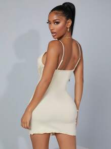 SHEIN SXY Lettuce Trim Bodycon Dress - Beige - View 2