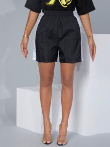 SHEIN SXY Contrast Sideseam Shorts - Black - View 3