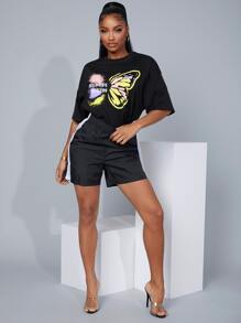 SHEIN SXY Contrast Sideseam Shorts - Black - View 5