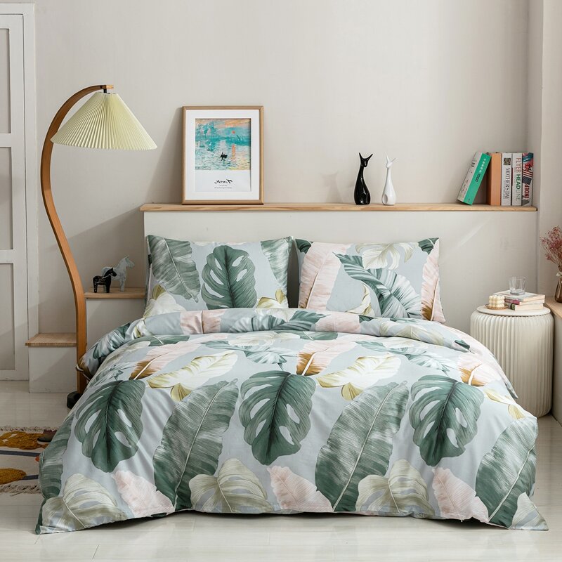 

Leaf Print Duvet Cover Set Without Filler, Multicolor