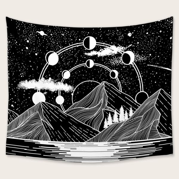 

Mountain Print Tapestry, Black and white