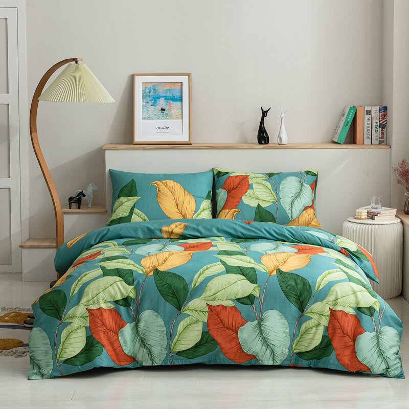 

Leaf Print Duvet Cover Set Without Filler, Multicolor