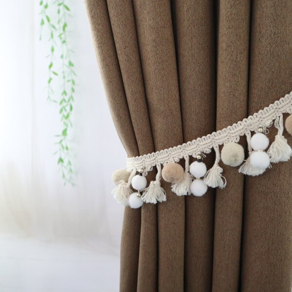 

1pc Pom Pom Curtain Tieback, Beige