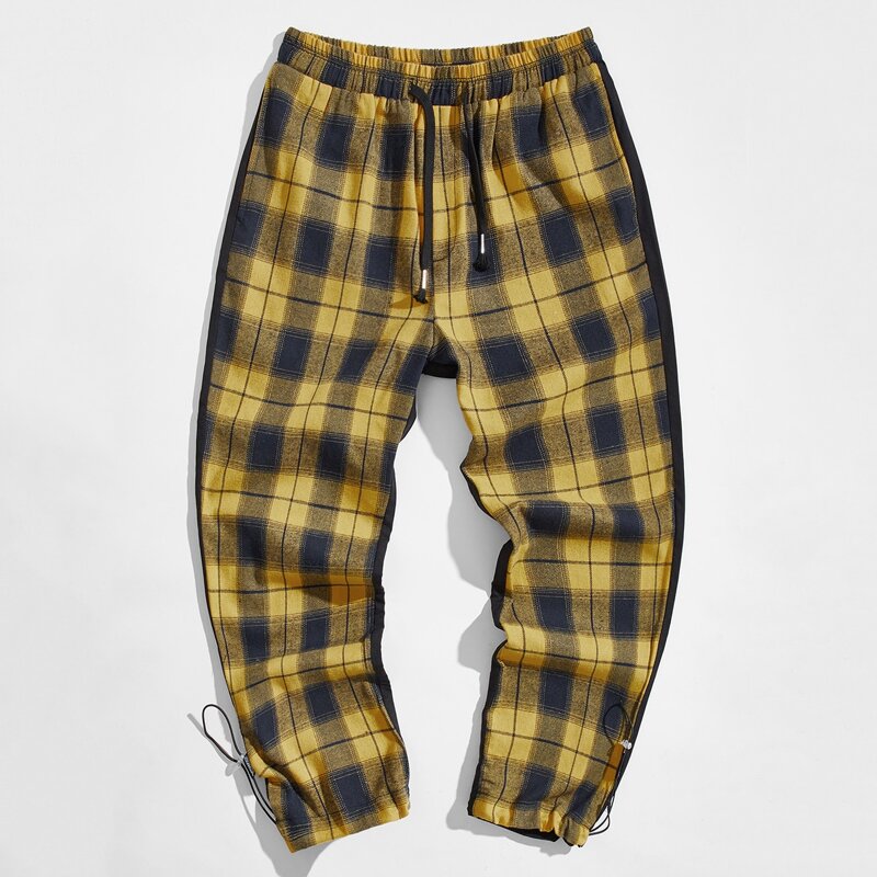 

Guys Plaid Drawstring Waist Carrot Pants, Multicolor