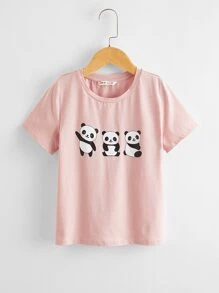 SHEIN Girls Panda Print Tee - Baby Pink - View 1