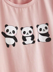 SHEIN Girls Panda Print Tee - Baby Pink - View 4
