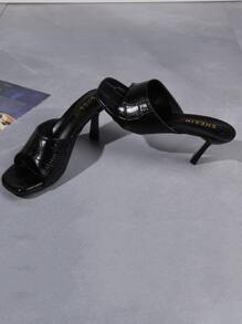 Dép cao gót hở mũi, họa tiết cá sấu màu đen thoải mái và thời trang dành cho nữ - màu đen - Xem 2