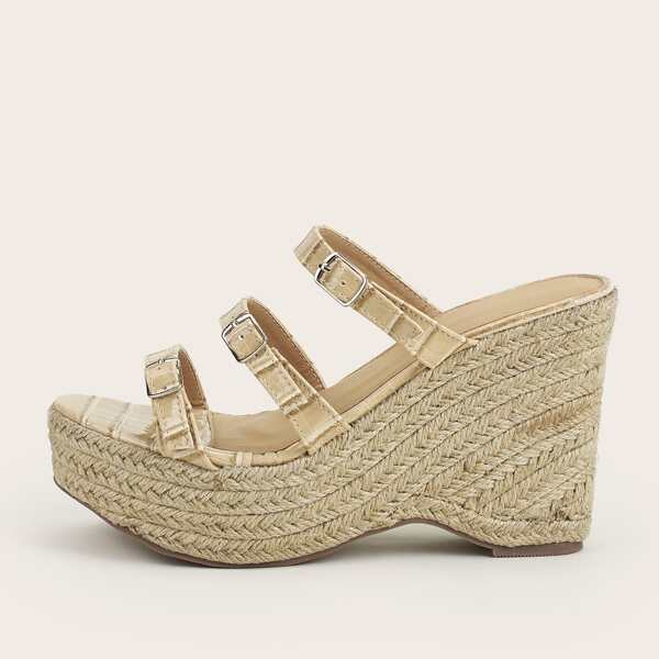 

Croc Embossed Wedge Mules, Khaki