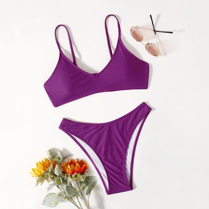 

Solid Cami Bikini Swimsuit, Purple